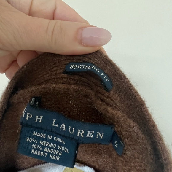 Ralph Lauren Vintage logo Brown Boyfriend fit long cardigan sweater-Small - Picture 6 of 6